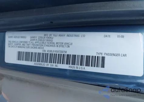 2009 Subaru Legacy 2.5I z USA, uszkodzony, nr VIN 4S3BL616597230756